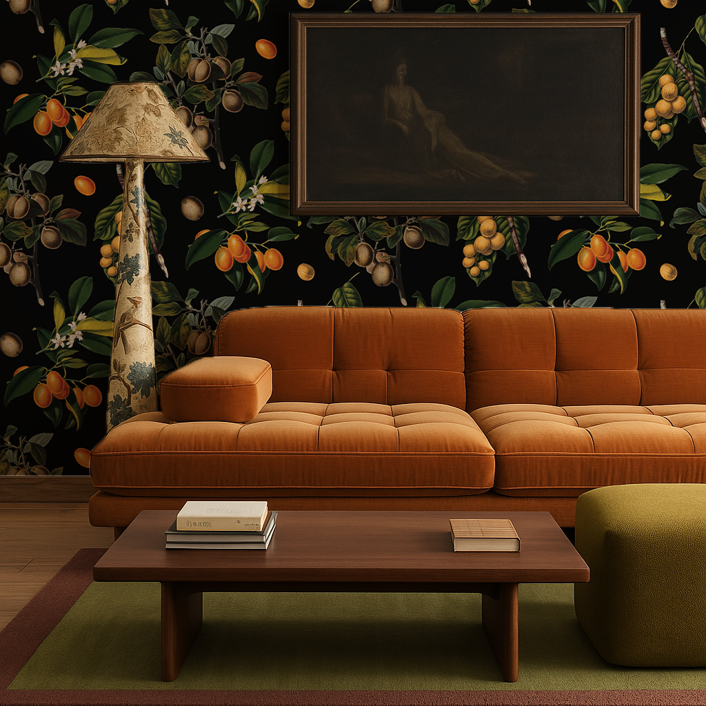 Vintage Orchard Wallpaper, black