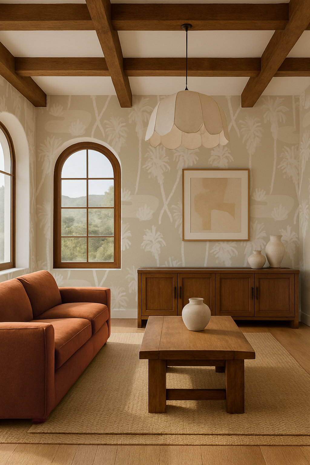 Palm Oasis Wallpaper, neutral and white