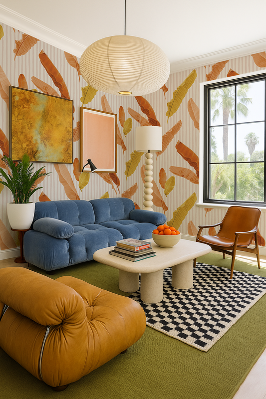 Banana Cabana Wallpaper, rust and mustard