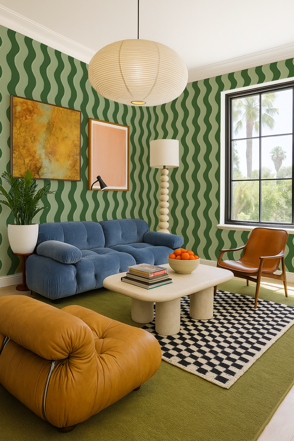 Ziggy Stripe Wallpaper, green and sage