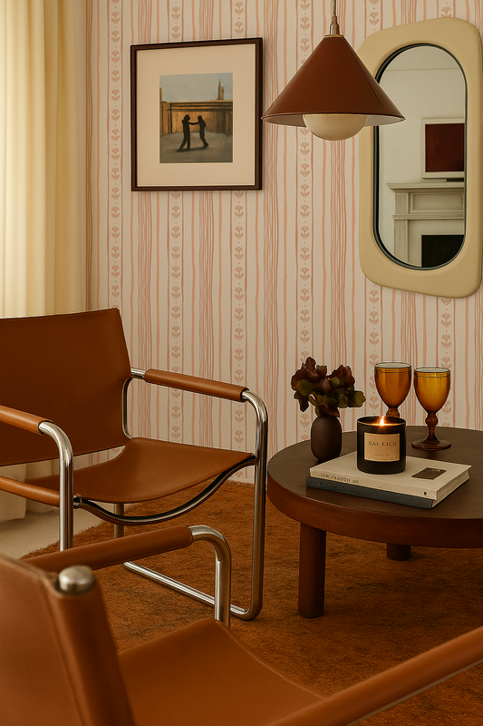 Daisy Chain Stripe Wallpaper, beige and peach