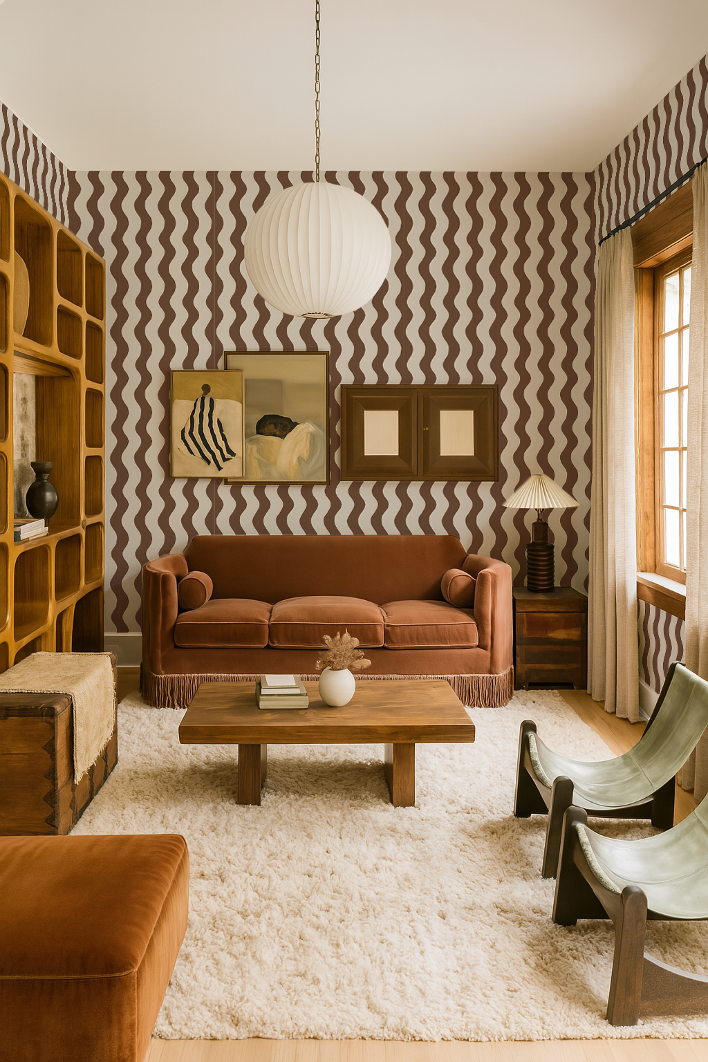 Ziggy Stripe Wallpaper, white and coco