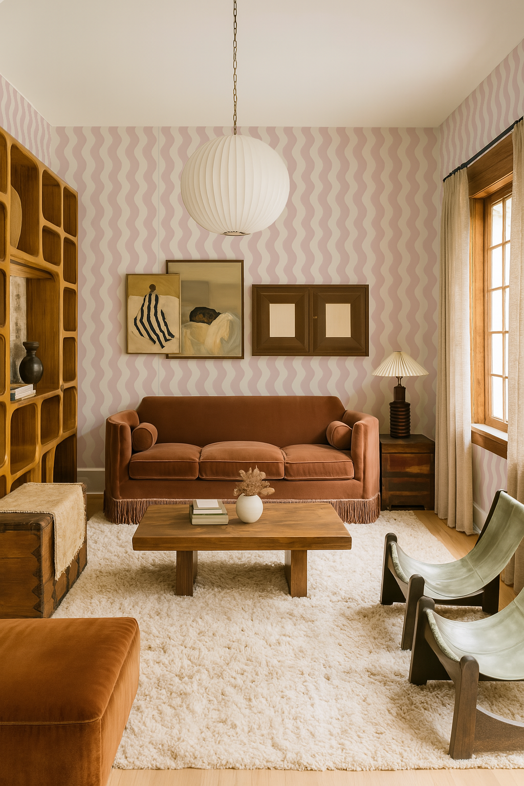 Ziggy Stripe Wallpaper, white and primrose pink