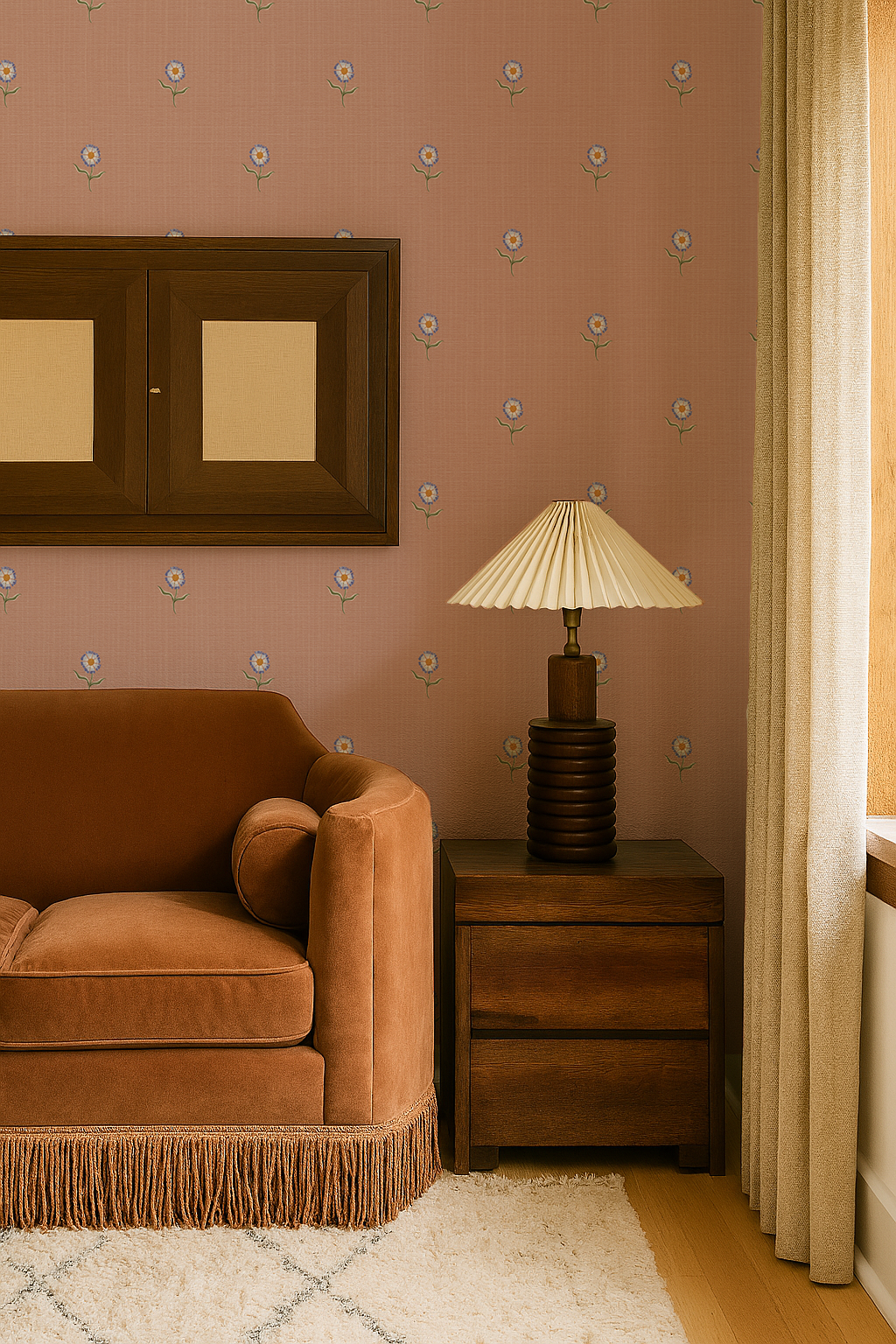 Daisy Dots Wallpaper, mauve