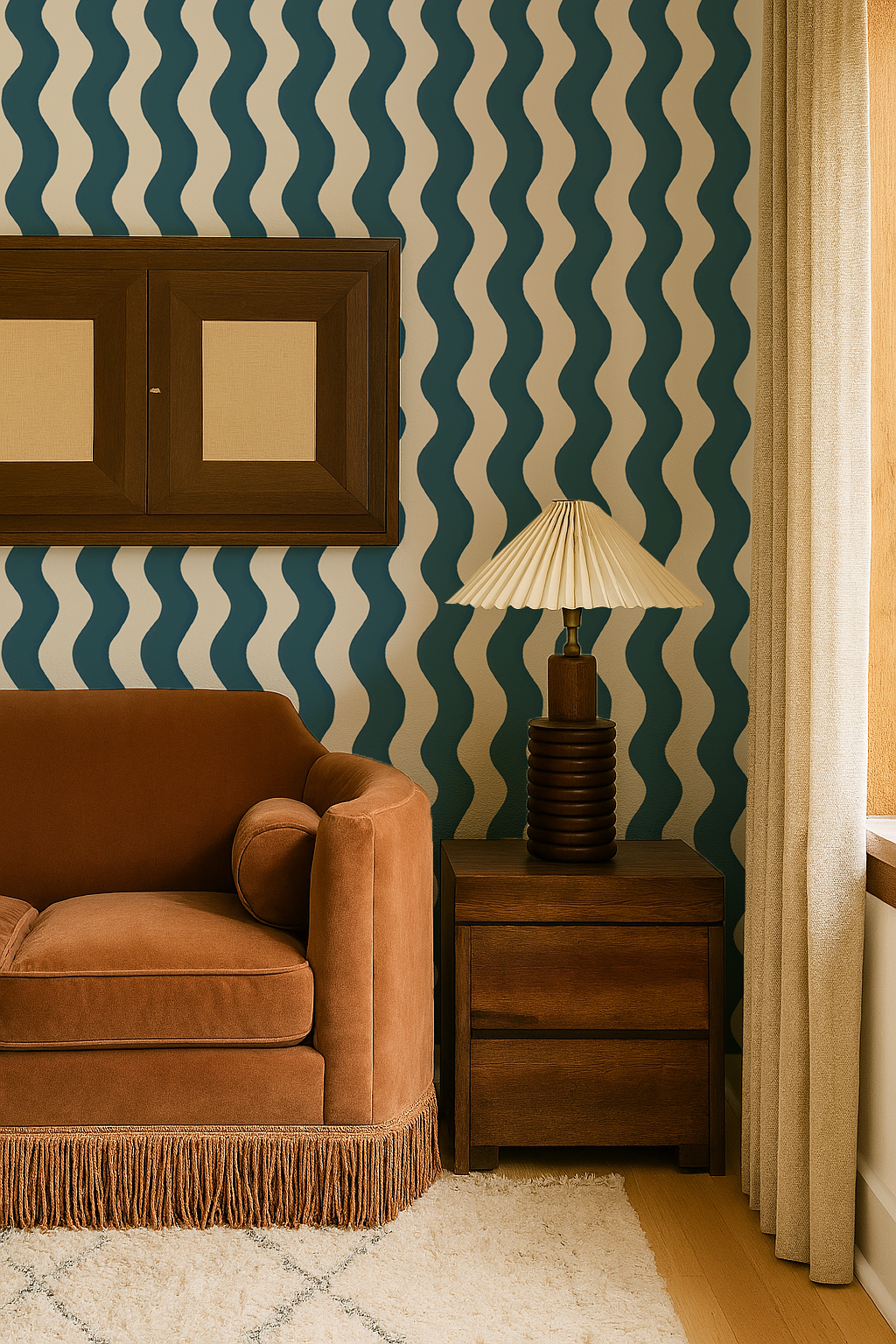Ziggy Stripe Wallpaper, white and blue
