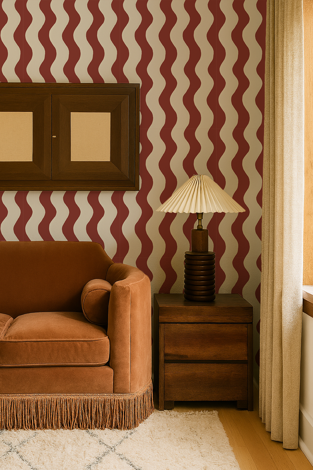Ziggy Stripe Wallpaper, white and chili oil