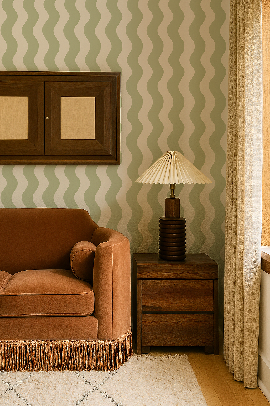 Ziggy Stripe Wallpaper, white and dusty lime