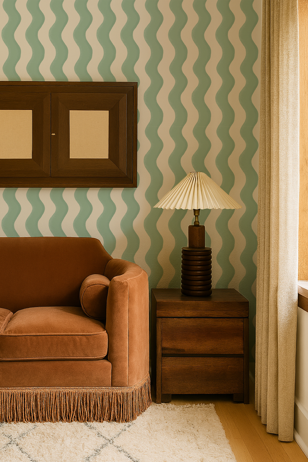 Ziggy Stripe Wallpaper, white and mint