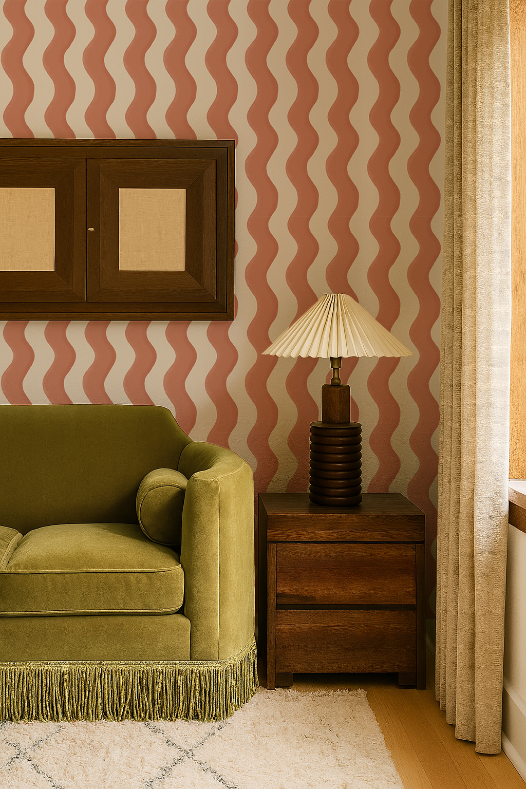 Ziggy Stripe Wallpaper, white and terra cotta