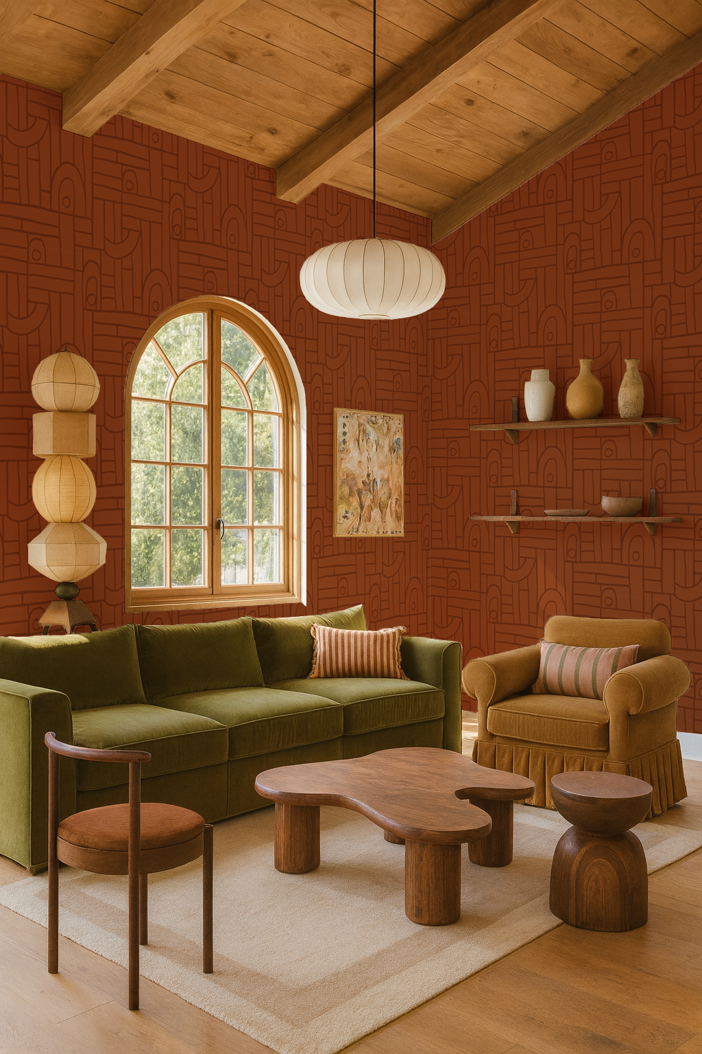 Deco Tile Wallpaper, sequoia red