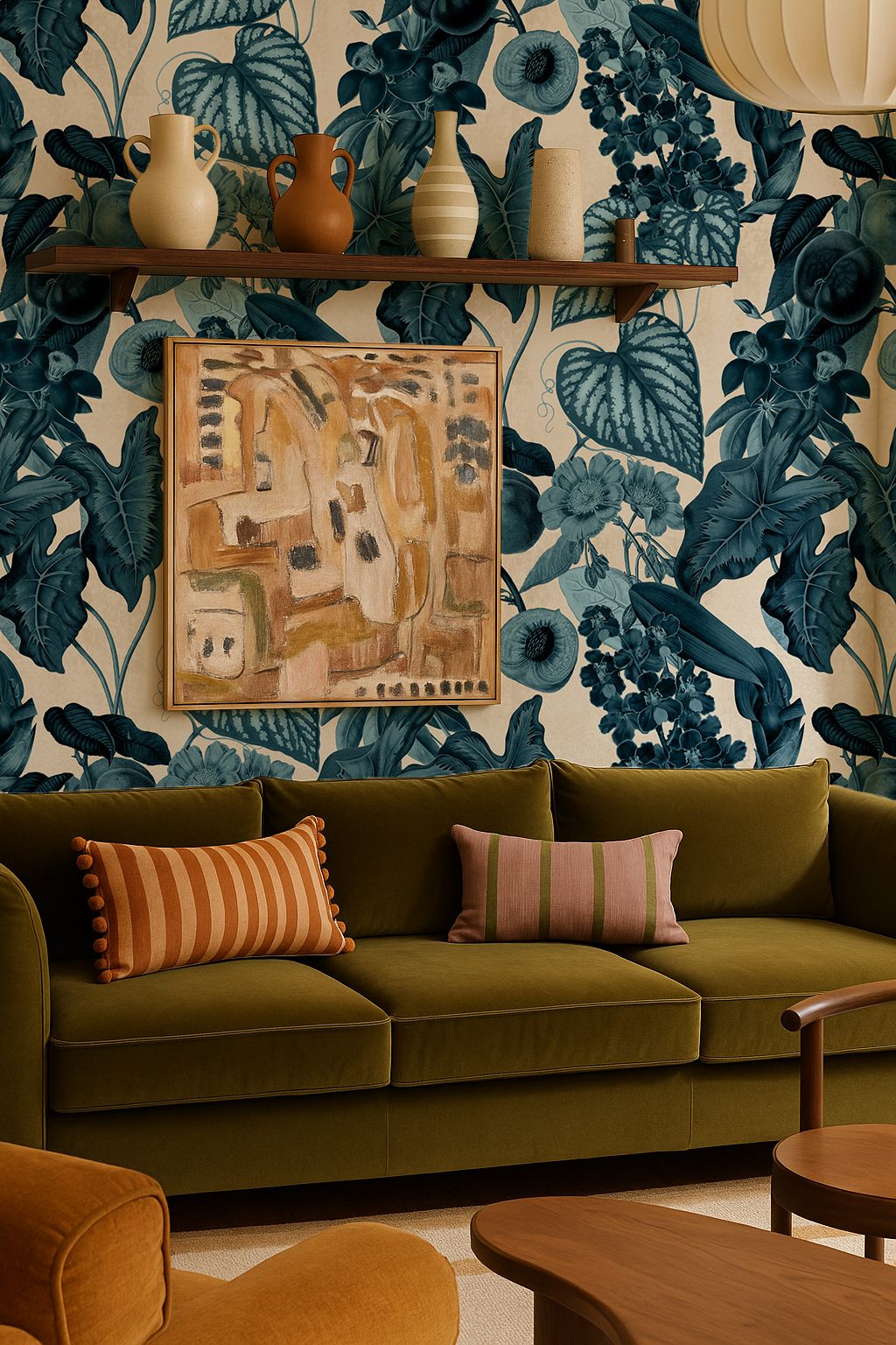 Cali Tropicale Wallpaper, off-white and blue