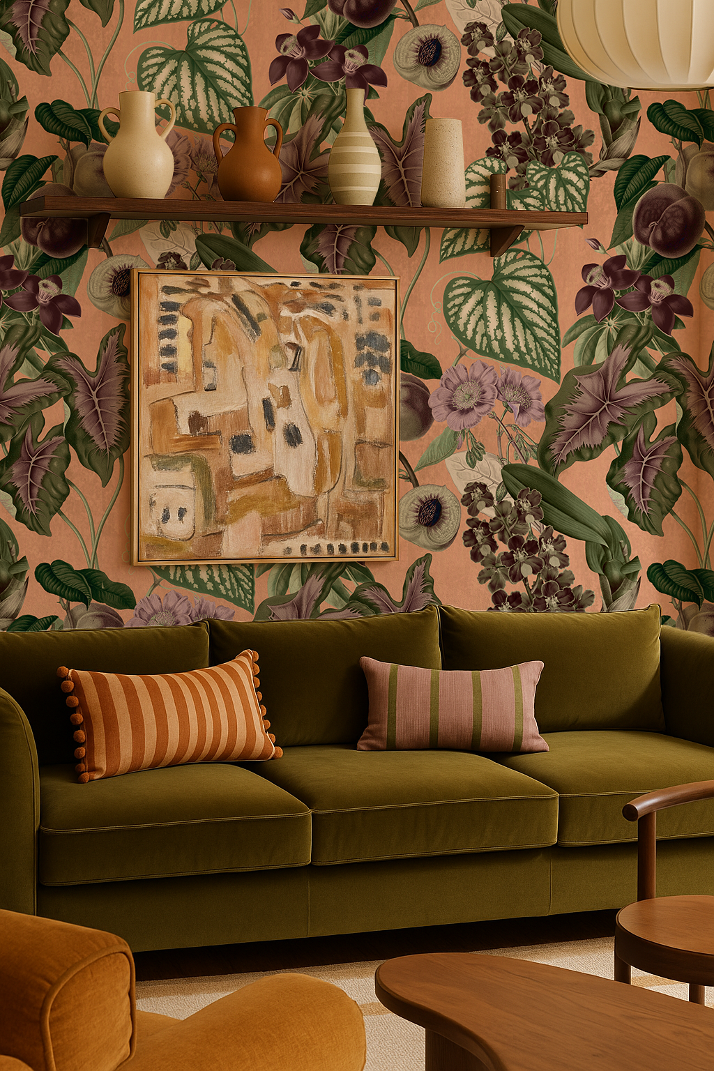Cali Tropicale Wallpaper, peach and green