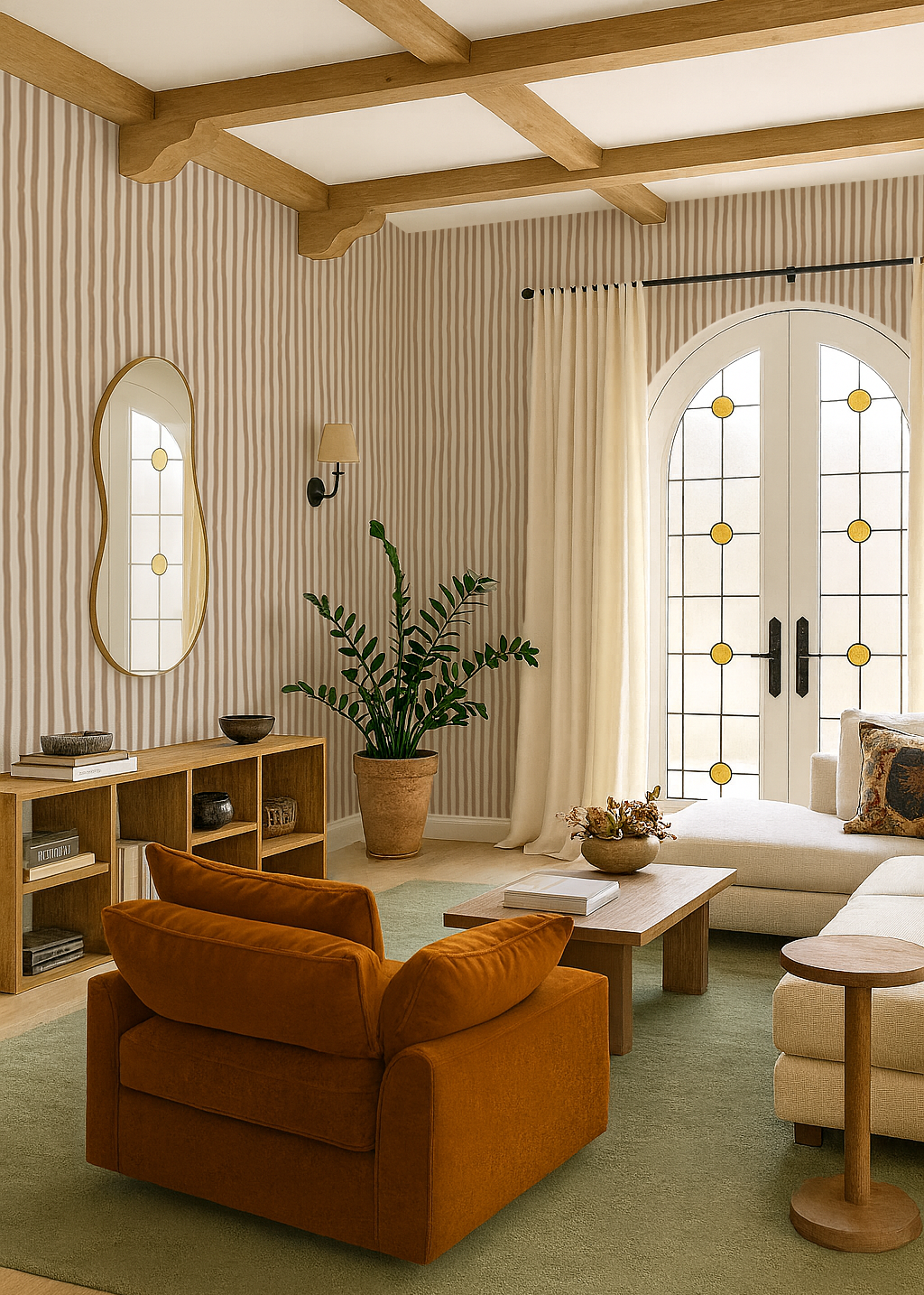 Dolce Stripe Wallpaper, off-white and tan