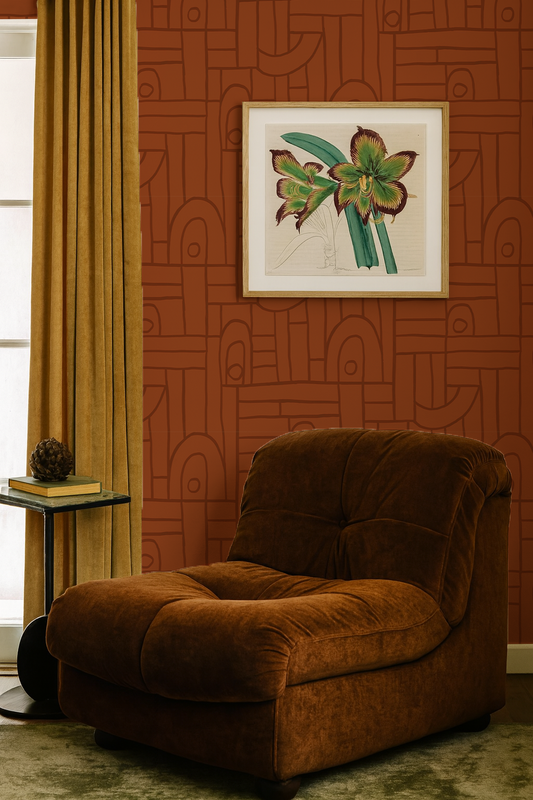 Deco Tile Wallpaper, sequoia red