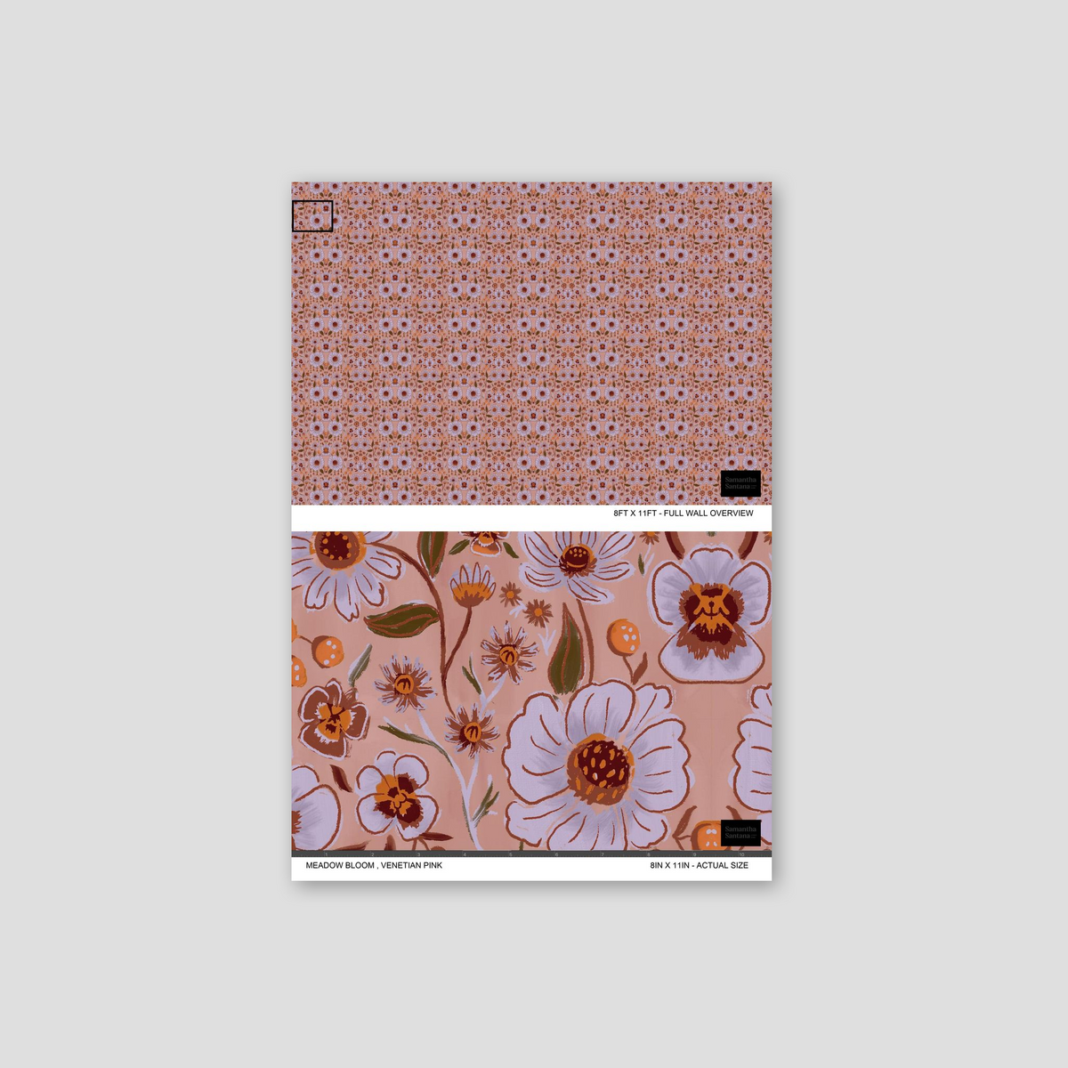 Meadow Bloom wallpaper in venetian pink with floral pattern and intricate design.