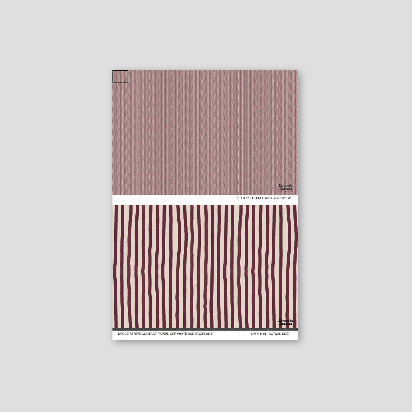 Off-white and eggplant striped contact paper, shelf liner sample with flowing lines.