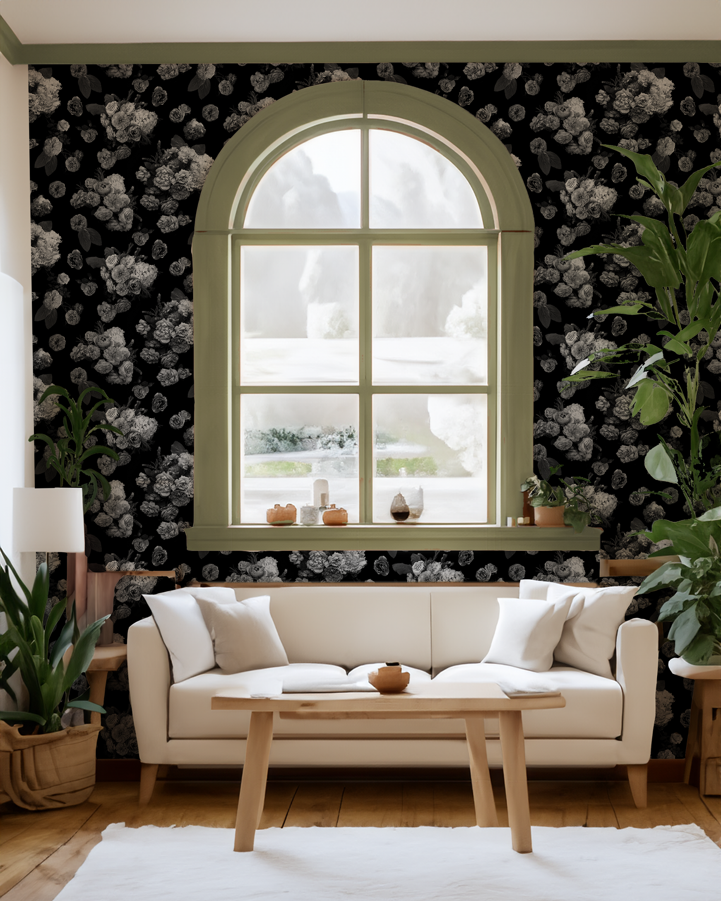 Rose Farm Wallpaper, black and white