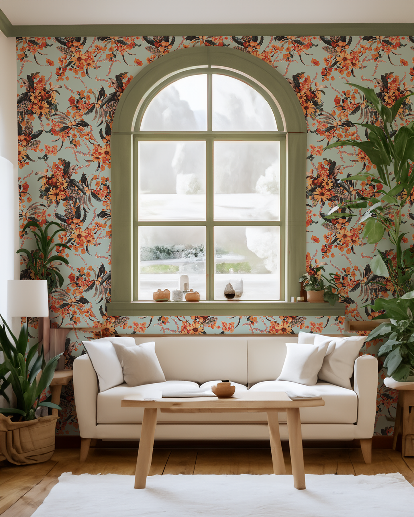 Springtime Wallpaper, orange and sky blue