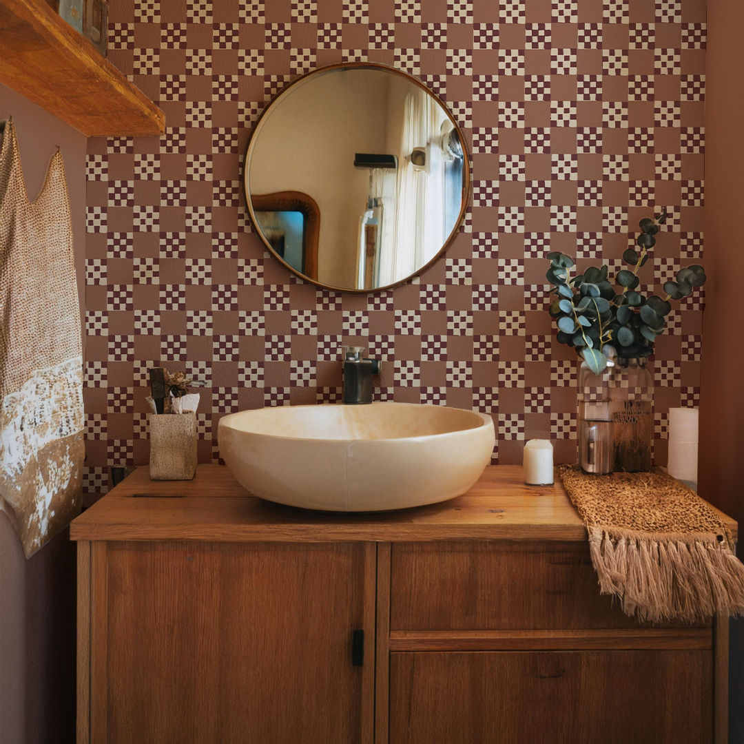 Checkered Quilt Wallpaper, mocha mousse