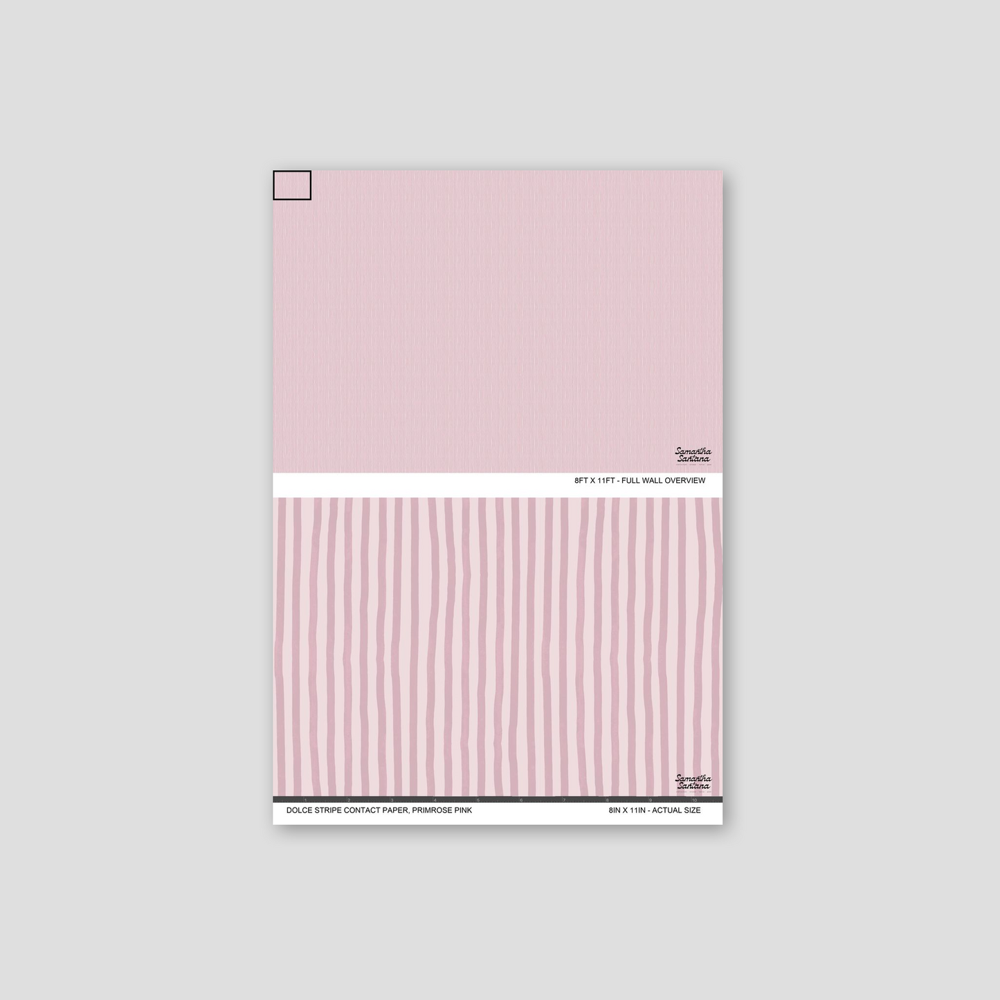 Primrose pink striped contact paper, shelf liner sample with soft, delicate lines.