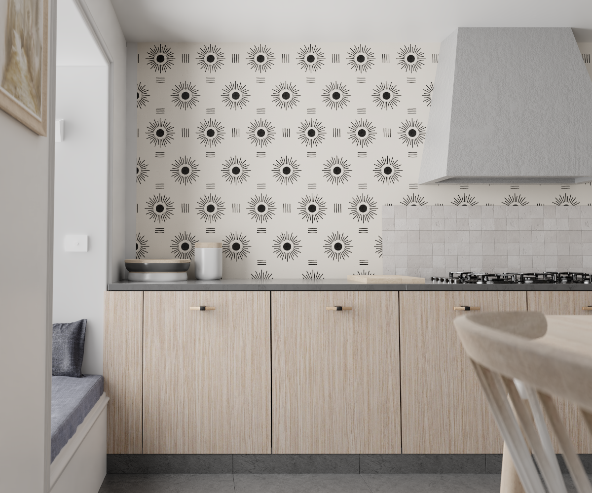 Sun Rays Wallpaper, off-white and black