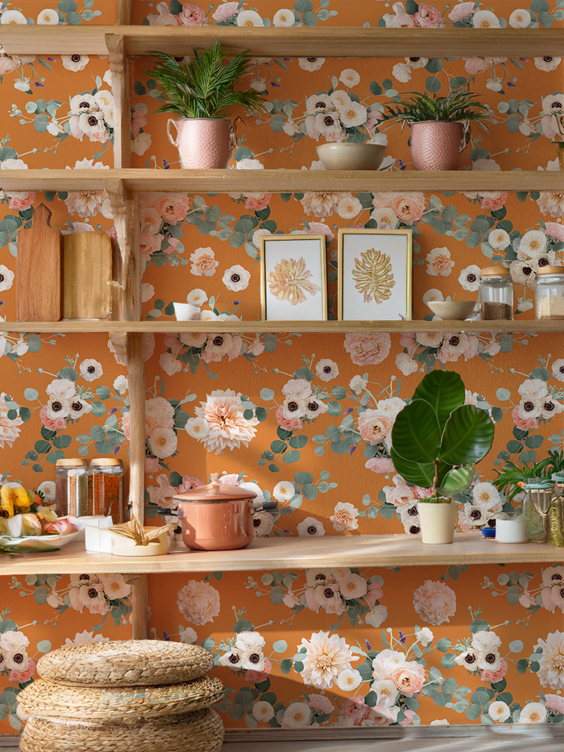 Sunrise Floral Wallpaper, orange