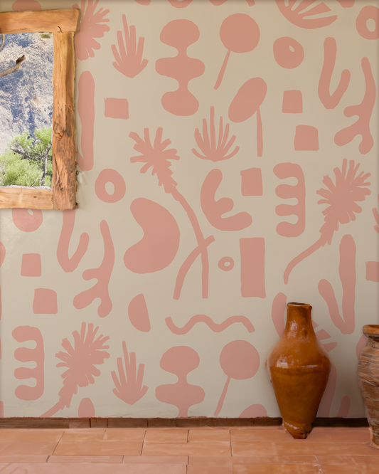 Pool Side Mural, tan and pink