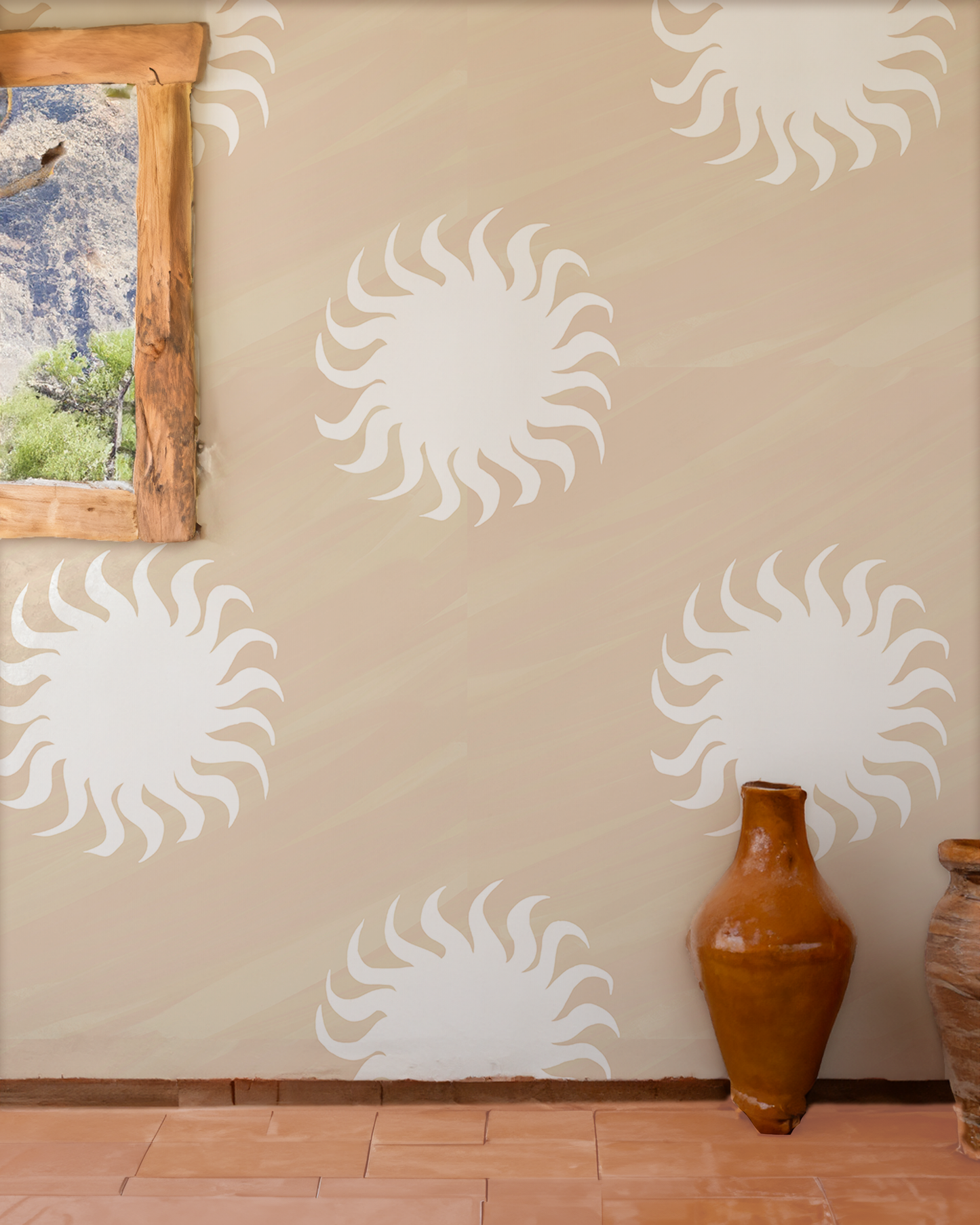 Sol Mural, tan and white