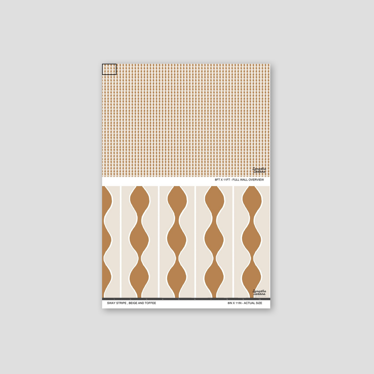 Sway Stripe Wallpaper in beige and toffee with wavy pattern sample.