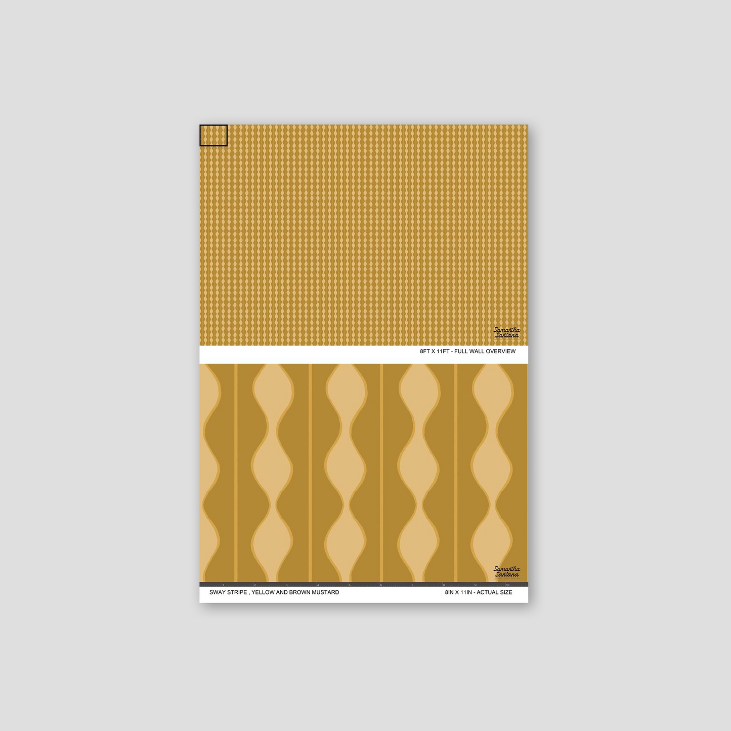 Sway Stripe Wallpaper with yellow and brown wavy pattern sample.