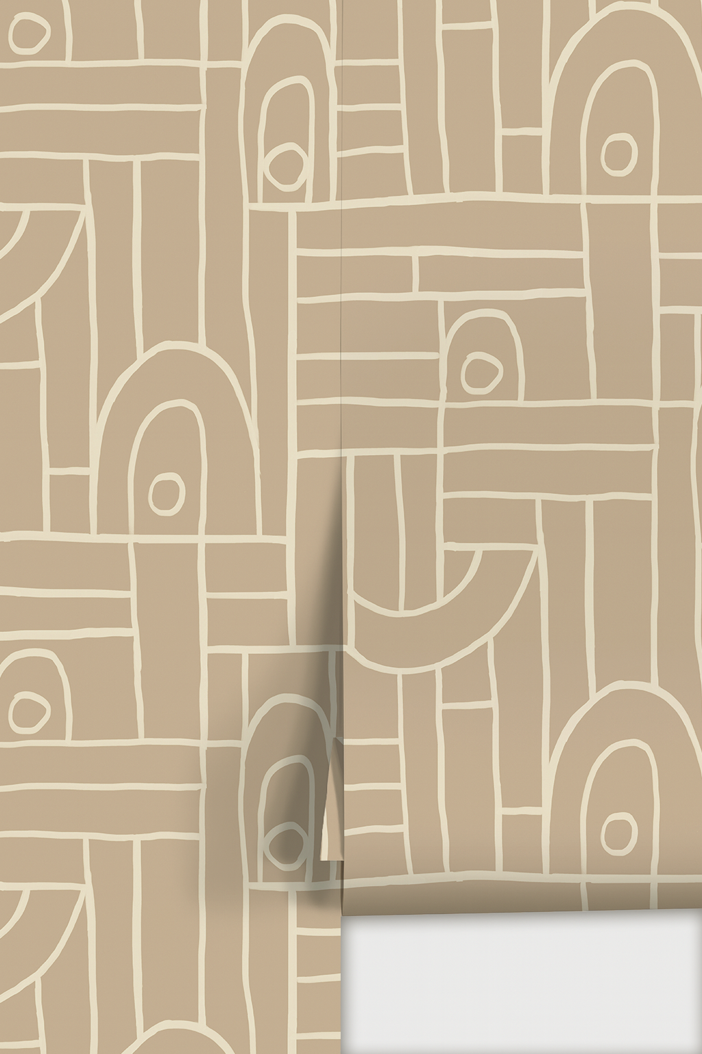 Deco Tile Wallpaper, tan and white