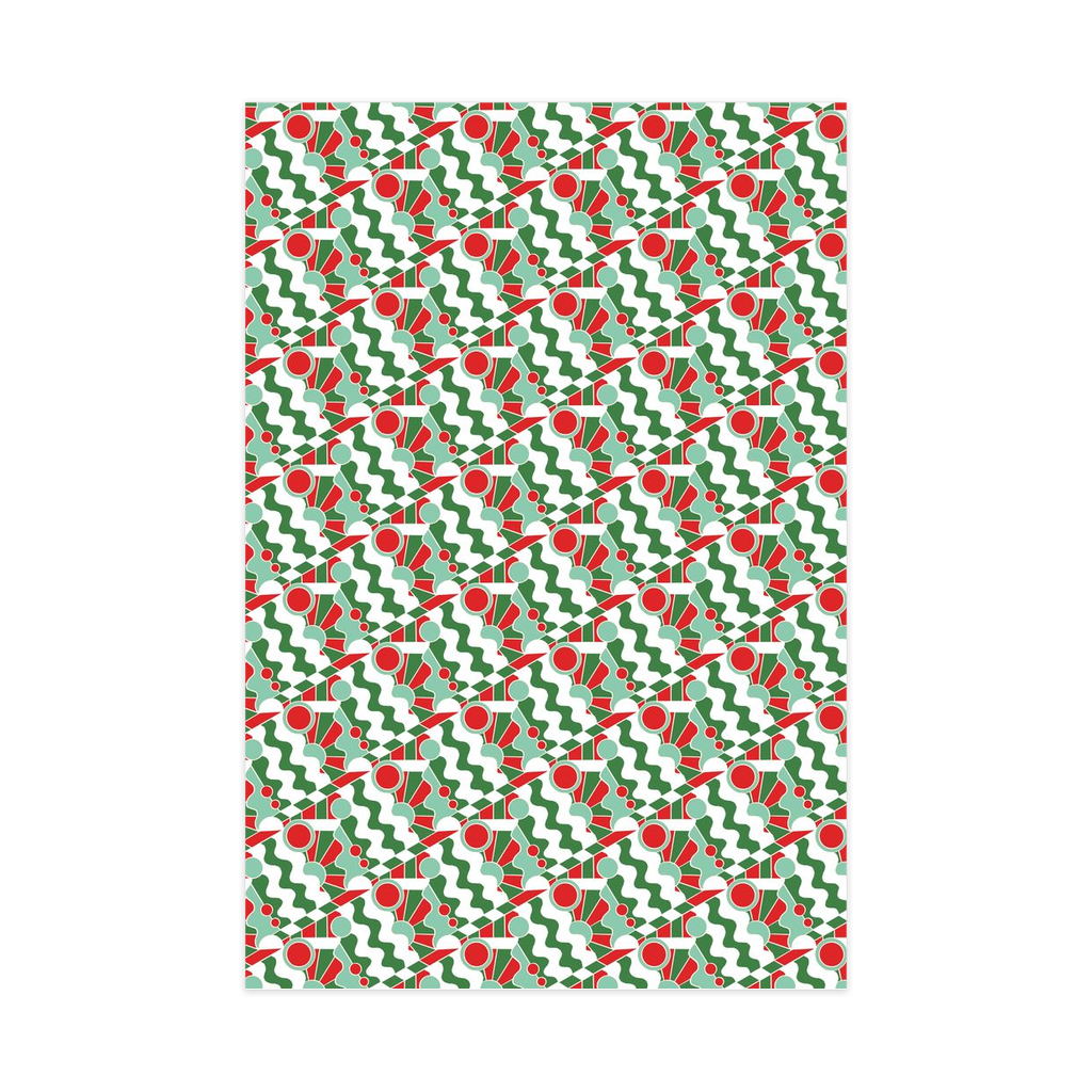 Holiday Stained Glass 01 Wrapping Paper, Large Roll, green, red, mint