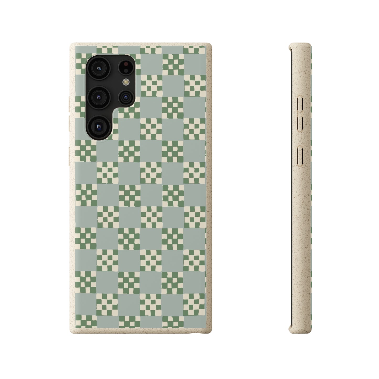 Checkered Quilt Biodegradable Phone Case, mint and green