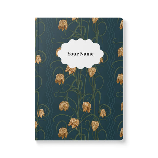 Campanas Softcover Personalized Journal, dark blue & goldenrod (add your name)