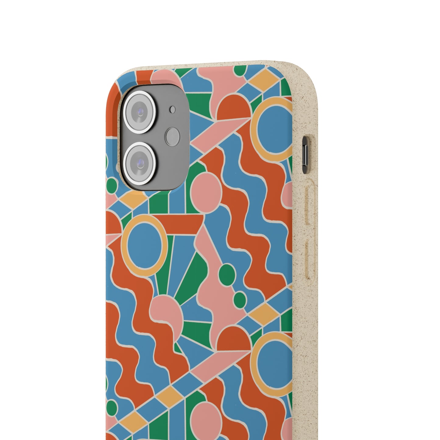 Day Trippin' Biodegradable Phone Case, blue, green, pink and brick red