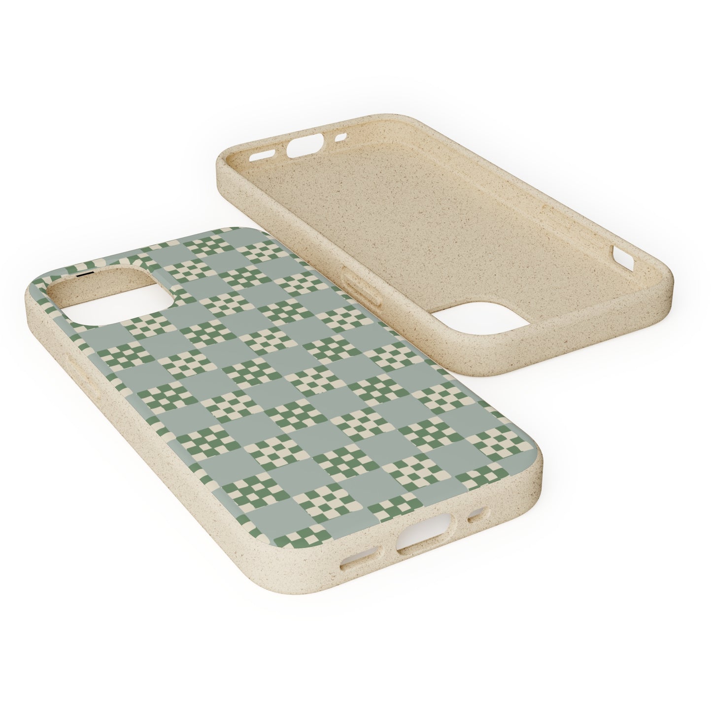 Checkered Quilt Biodegradable Phone Case, mint and green