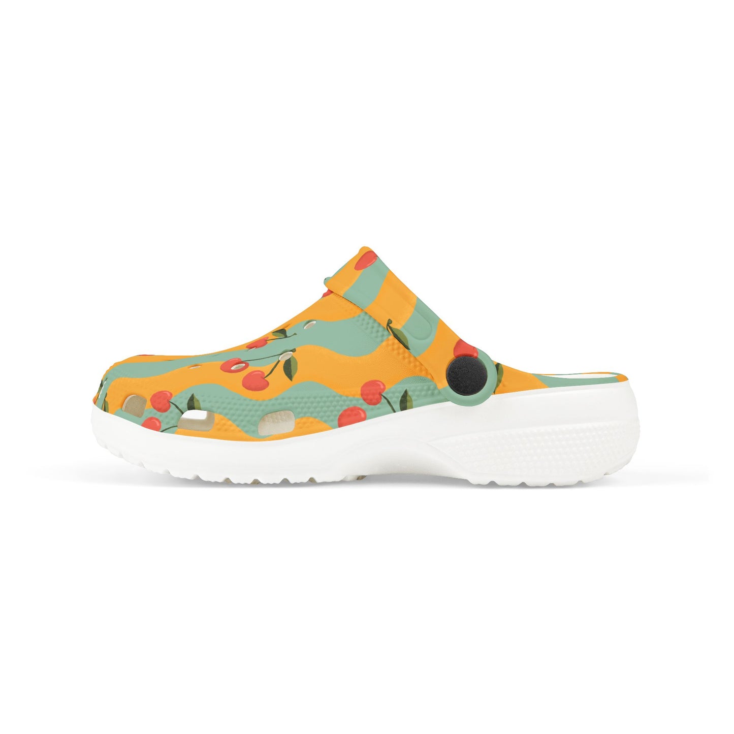 Wavy Cherry Kid's EVA Foam Clogs — Teal & Yellow Patterned Slip-Ons