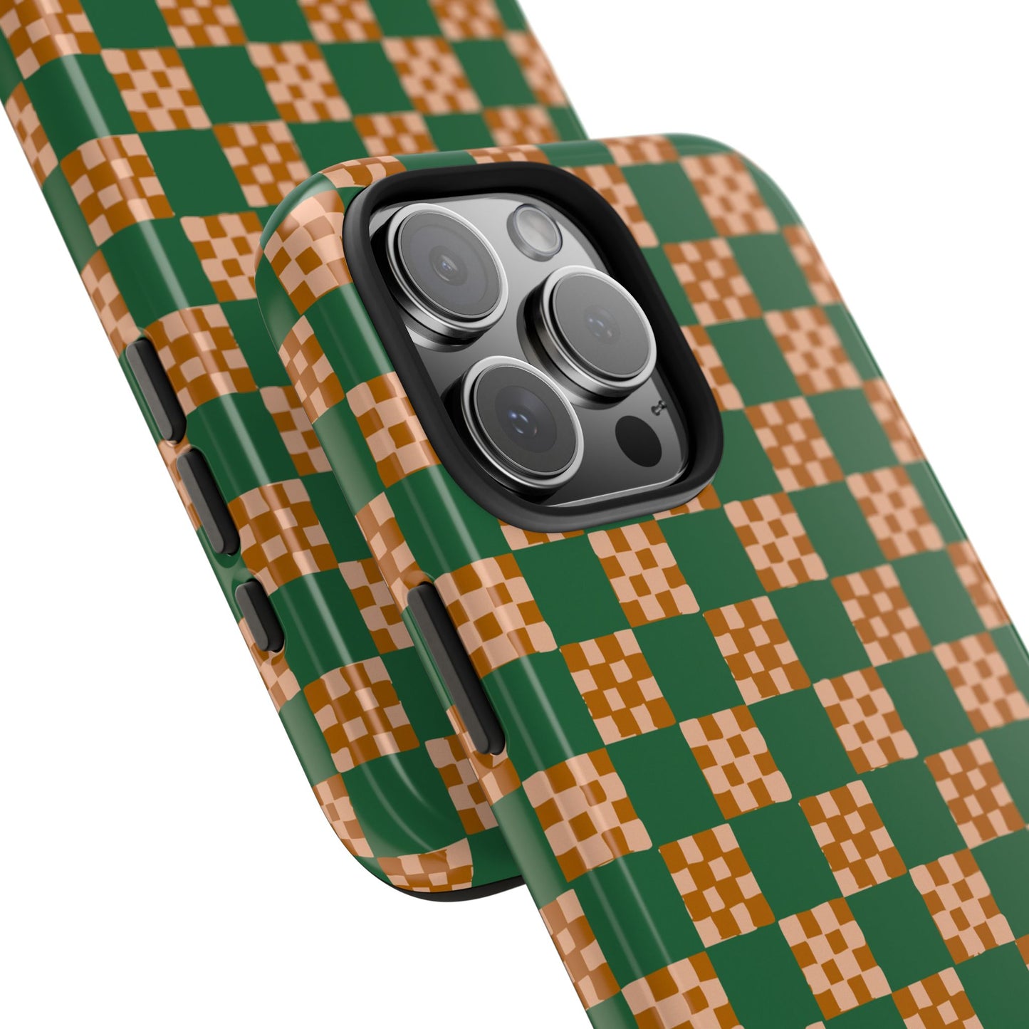 Checker Quilt Tough Phone Case — Retro Butter Green and Peach Pattern, Protective iPhone Cover, Personalizable