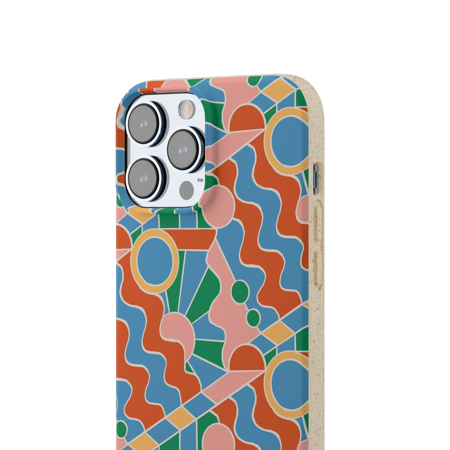 Day Trippin' Biodegradable Phone Case, blue, green, pink and brick red