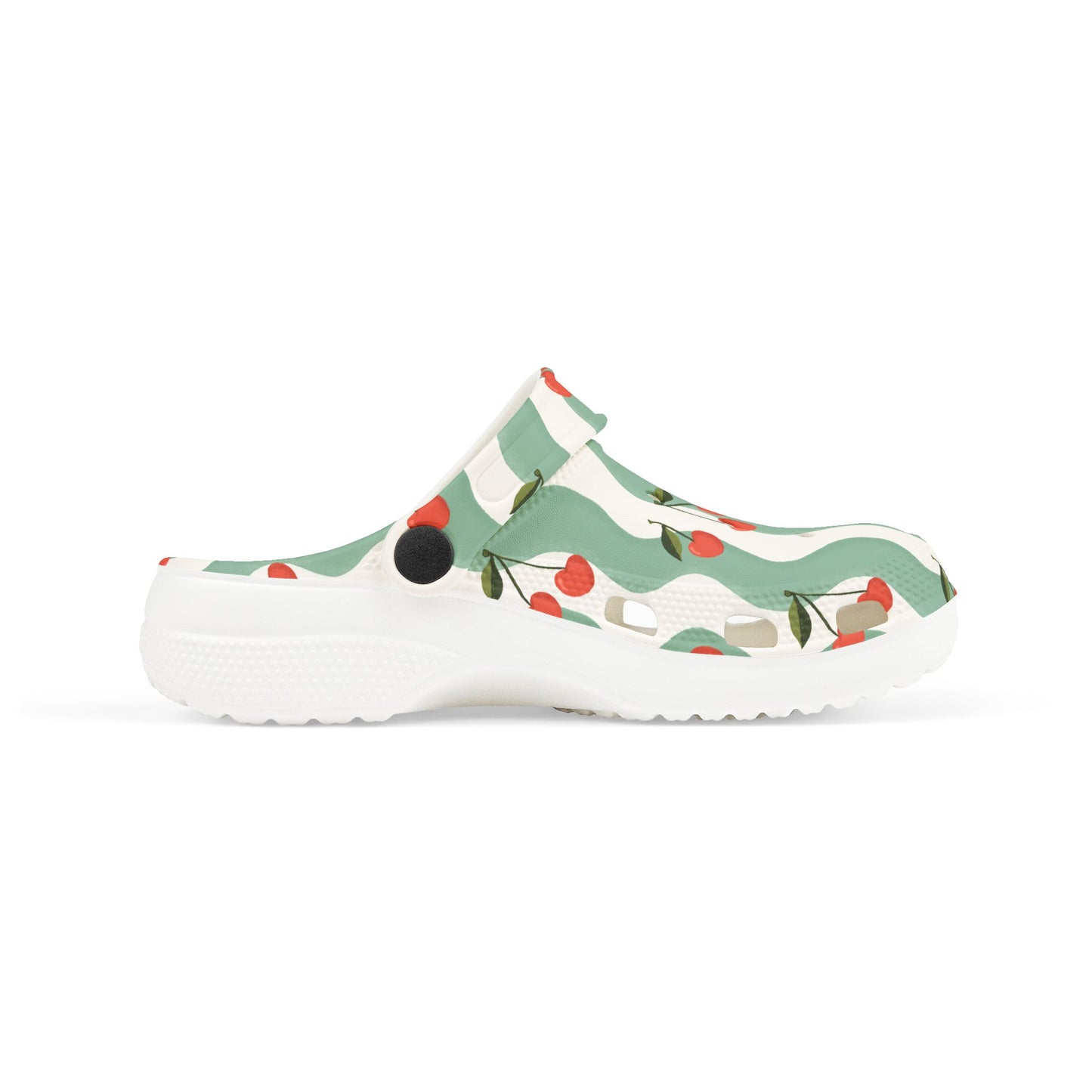 Wavy Cherry Kid's EVA Foam Clogs — White & Teal Patterned EVA Slip-Ons