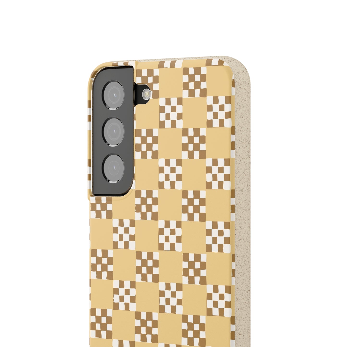 Checkered Quilt Biodegradable Phone Case, butter yellow, white and toffee