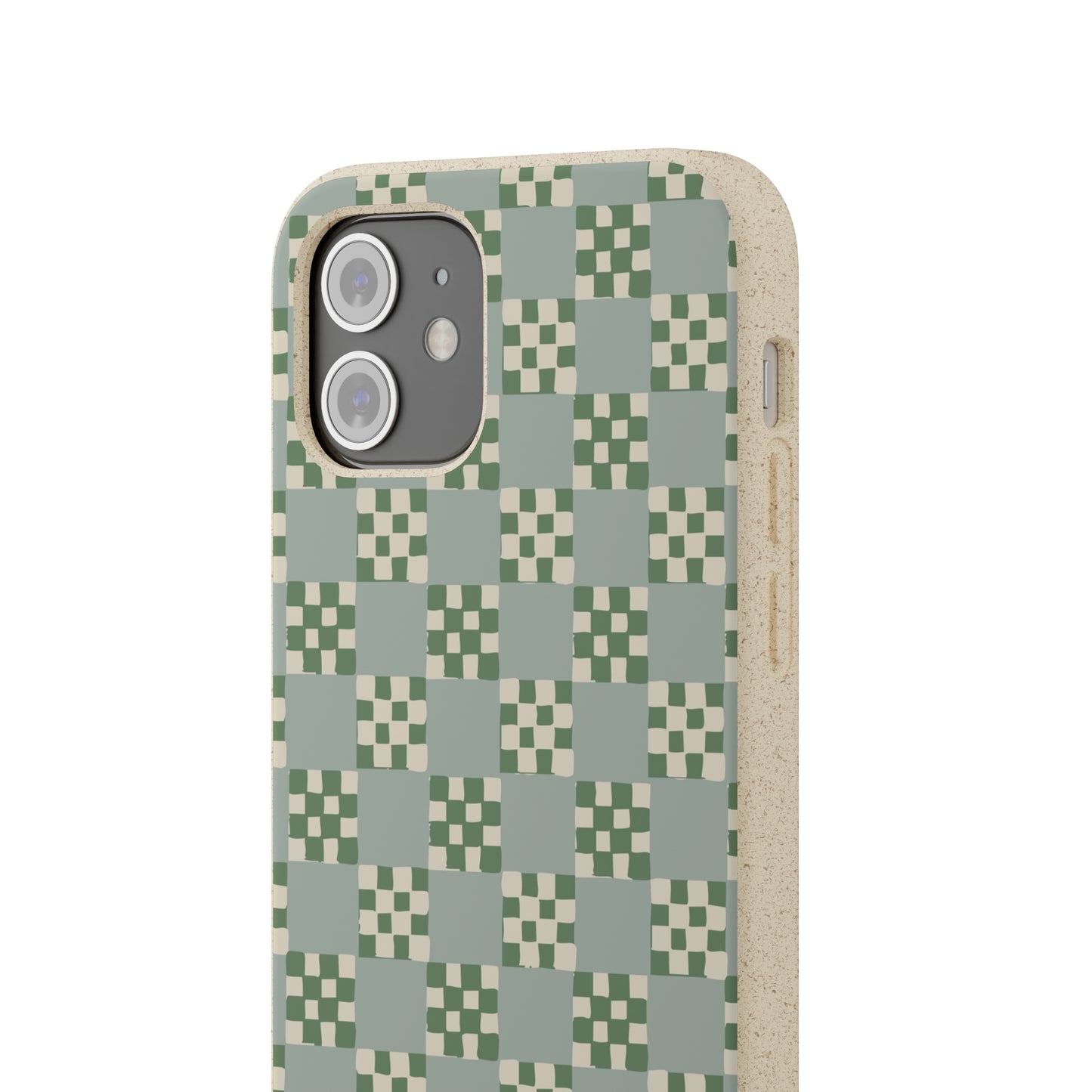 Checkered Quilt Biodegradable Phone Case, mint and green