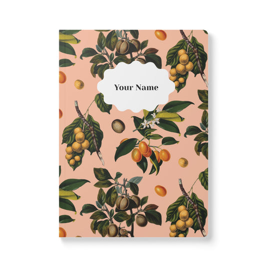 Vintage Orchard Softcover Personalized Journal, peach (add your name)