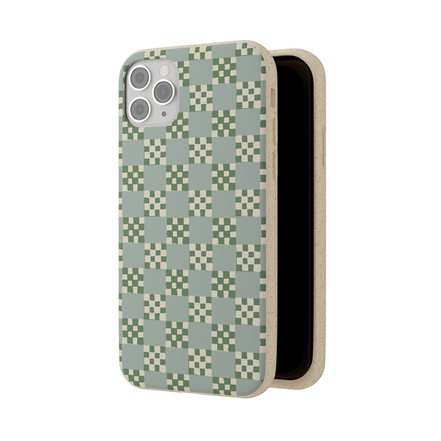 Checkered Quilt Biodegradable Phone Case, mint and green