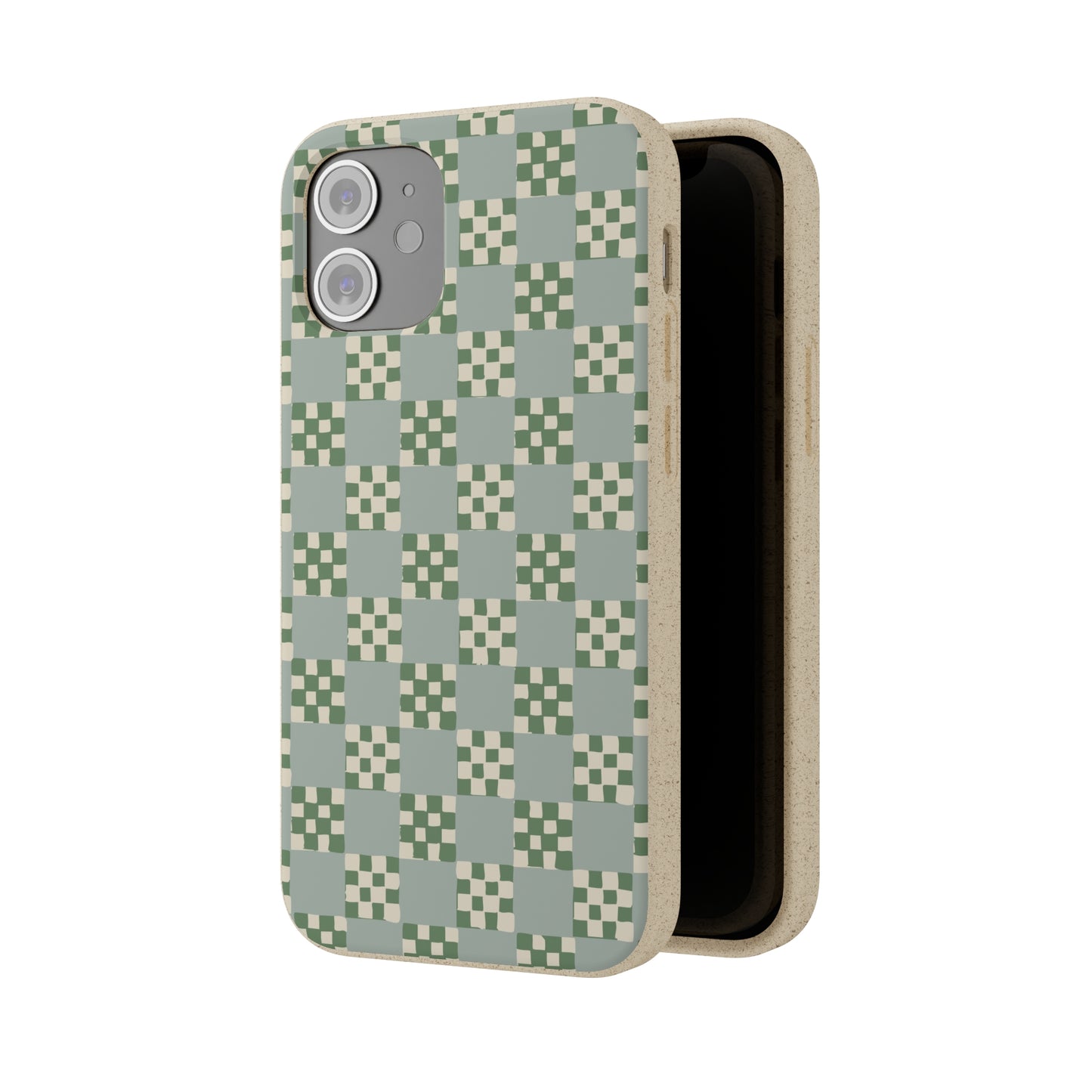 Checkered Quilt Biodegradable Phone Case, mint and green