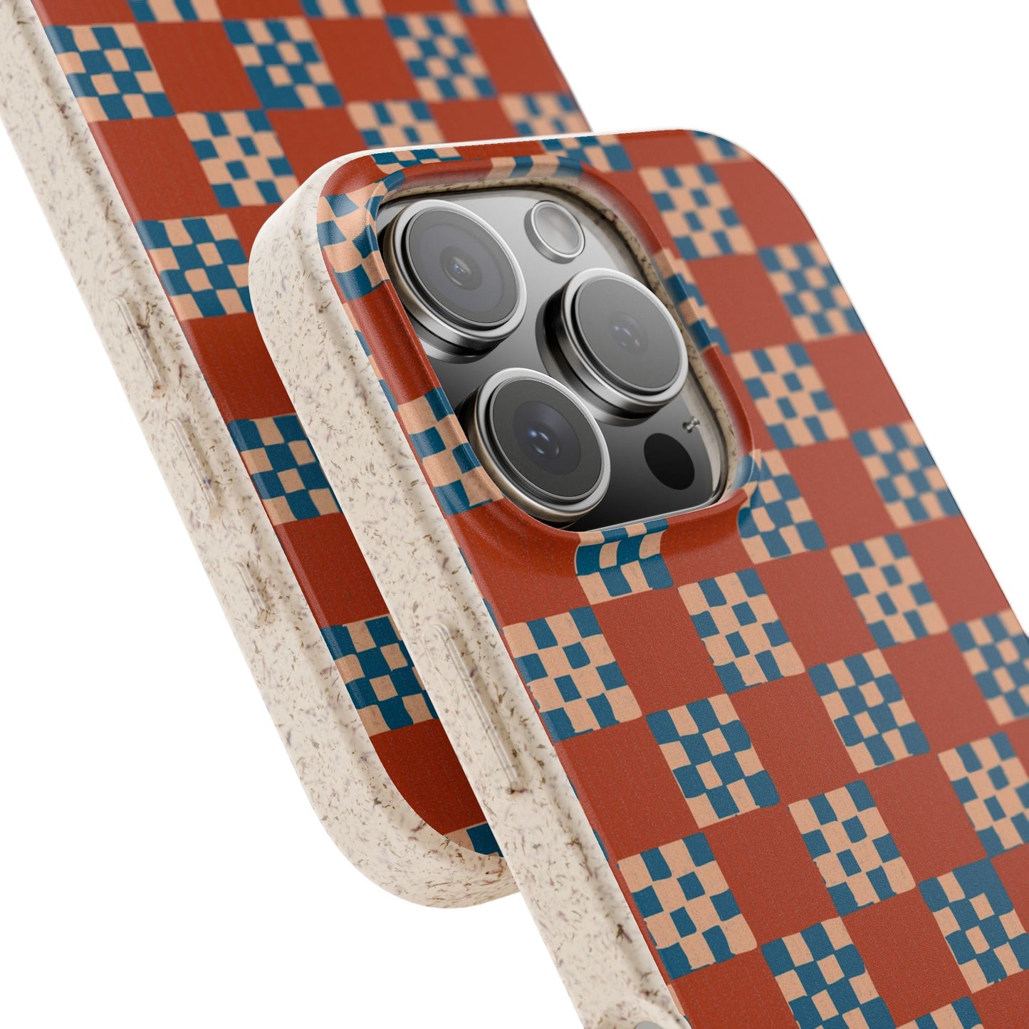 Checkered Quilt Phone Case - rust, peach and blue - Eco-Friendly, Biodegradable