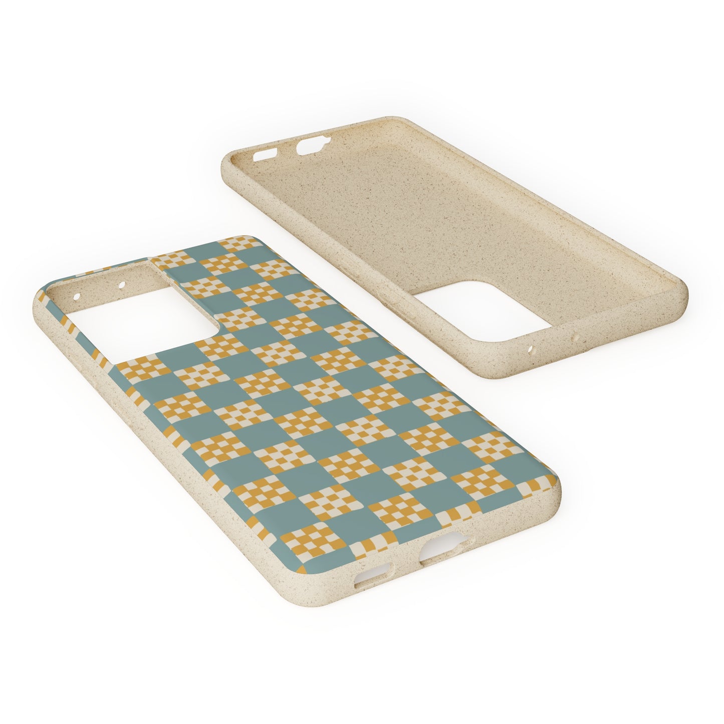 Checkered Quilt Biodegradable Phone Case, light blue and yellow