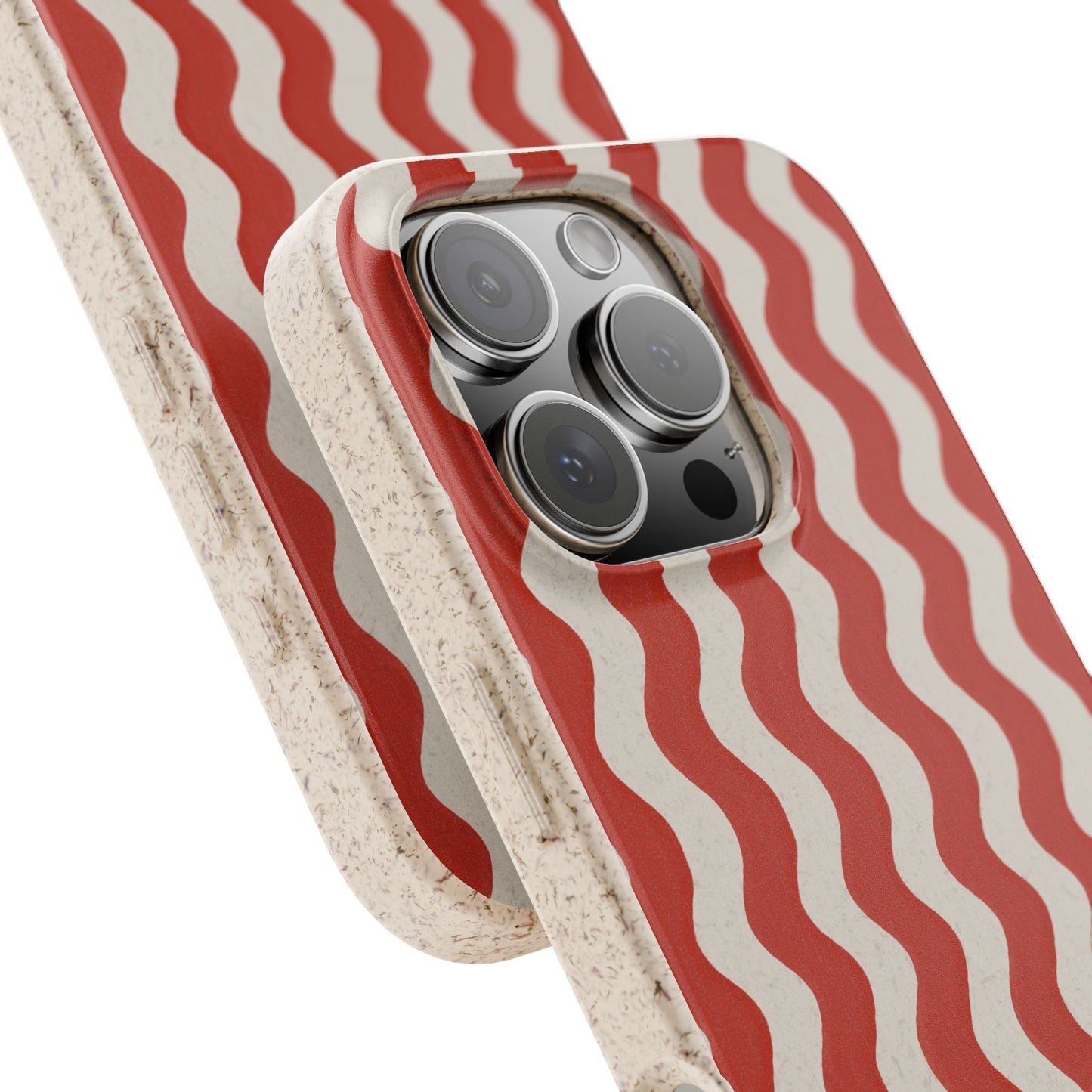 Ziggy Stripe Phone Case - white and brick red - Eco-Friendly, Biodegradable