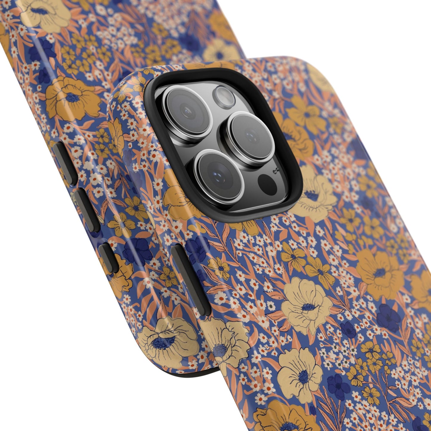 Wildflower Meadow Retro Vintage Floral Tough Phone Case Protection - Royal Blue, Personalizable