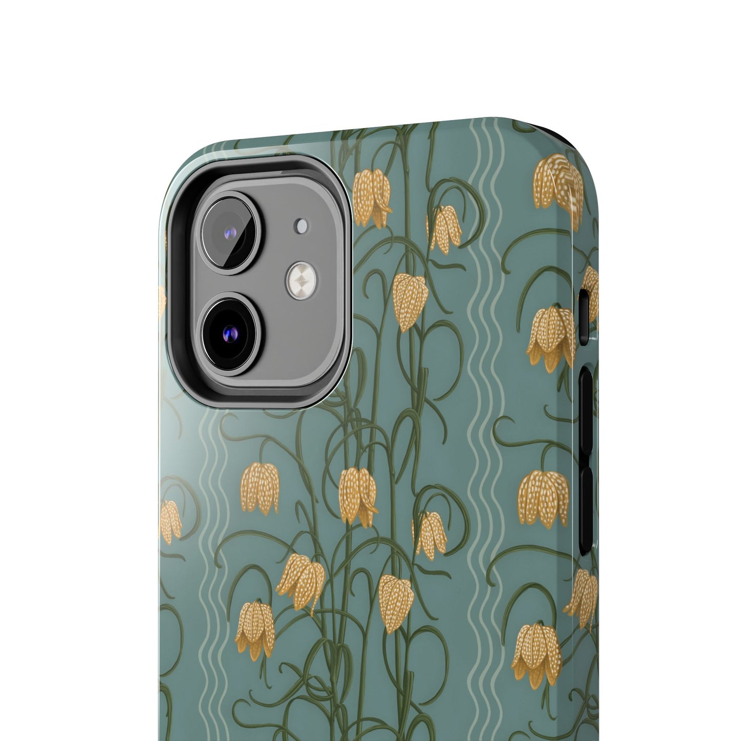 Campanas Floral Tough Phone Case — Dusty Blue and Marigold Wildflower Protective Cover, Personalizable